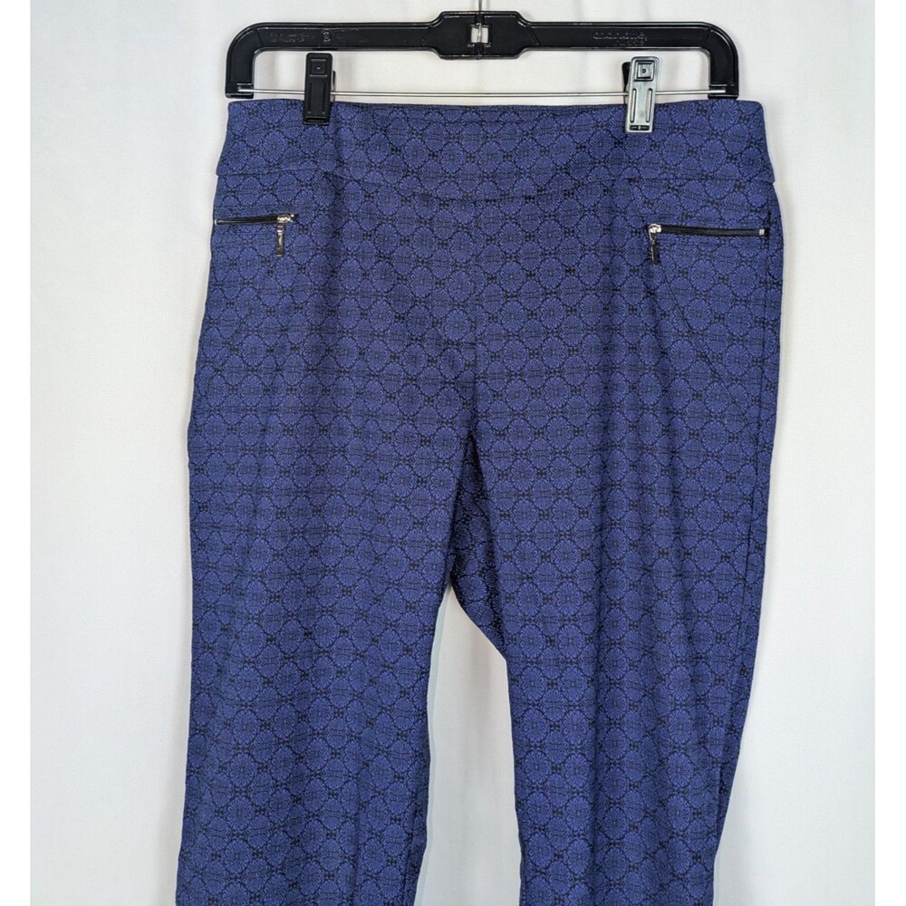 Soho Pants M Women's Blue Medallion Print Pull On Straight Leg Zipper Detail - Picture 2 of 6